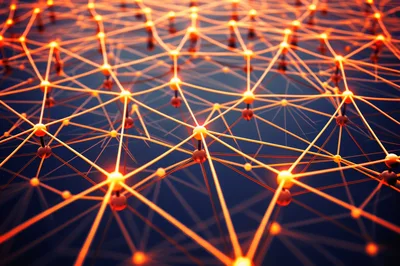 Abstract Glowing Neural Network Connection Nodes
