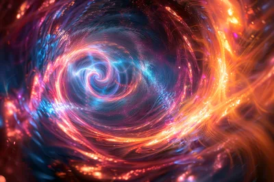 Abstract Cosmic Spiral Nebula With Glowing Light Trails