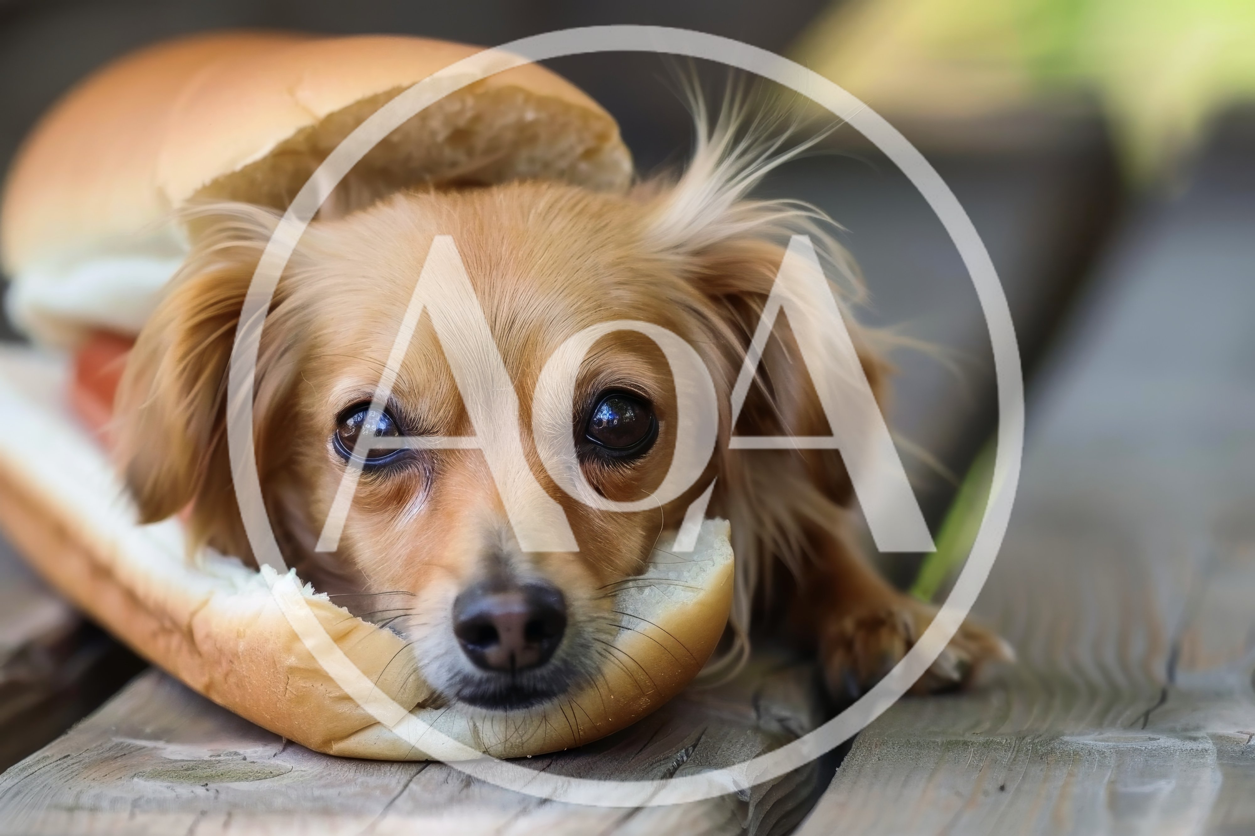 Small Dog Resting Inside A Hot Dog Bun