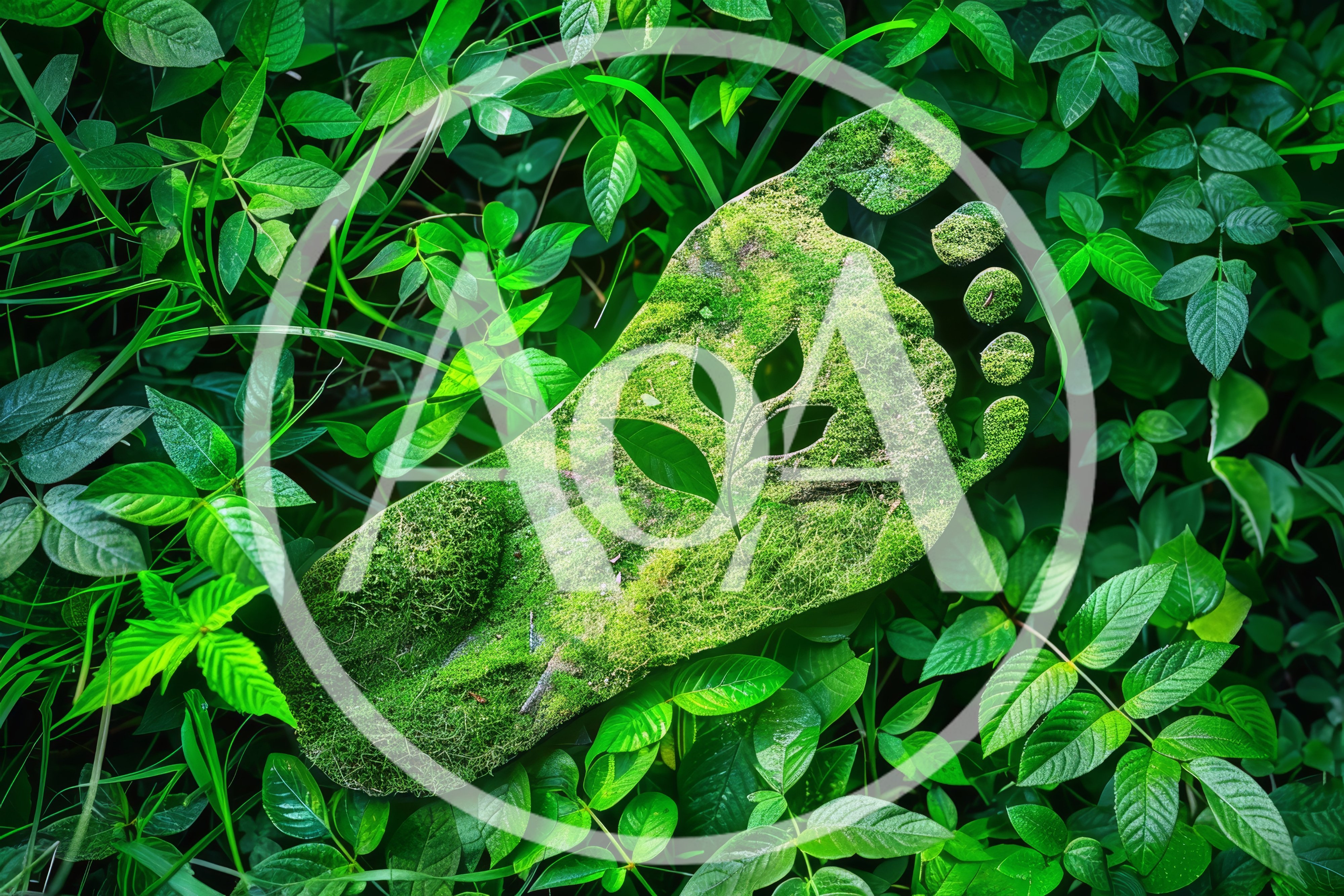 Mossy Footprint Symbol With Plant In Lush Greenery