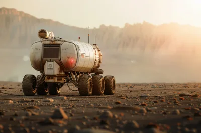 Futuristic Mars Rover Exploring A Desolate Alien Landscape