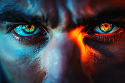 Extreme Close Up Of Intense Human Eyes