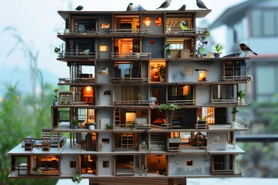 Miniature Multi-Story Apartment Building Model
