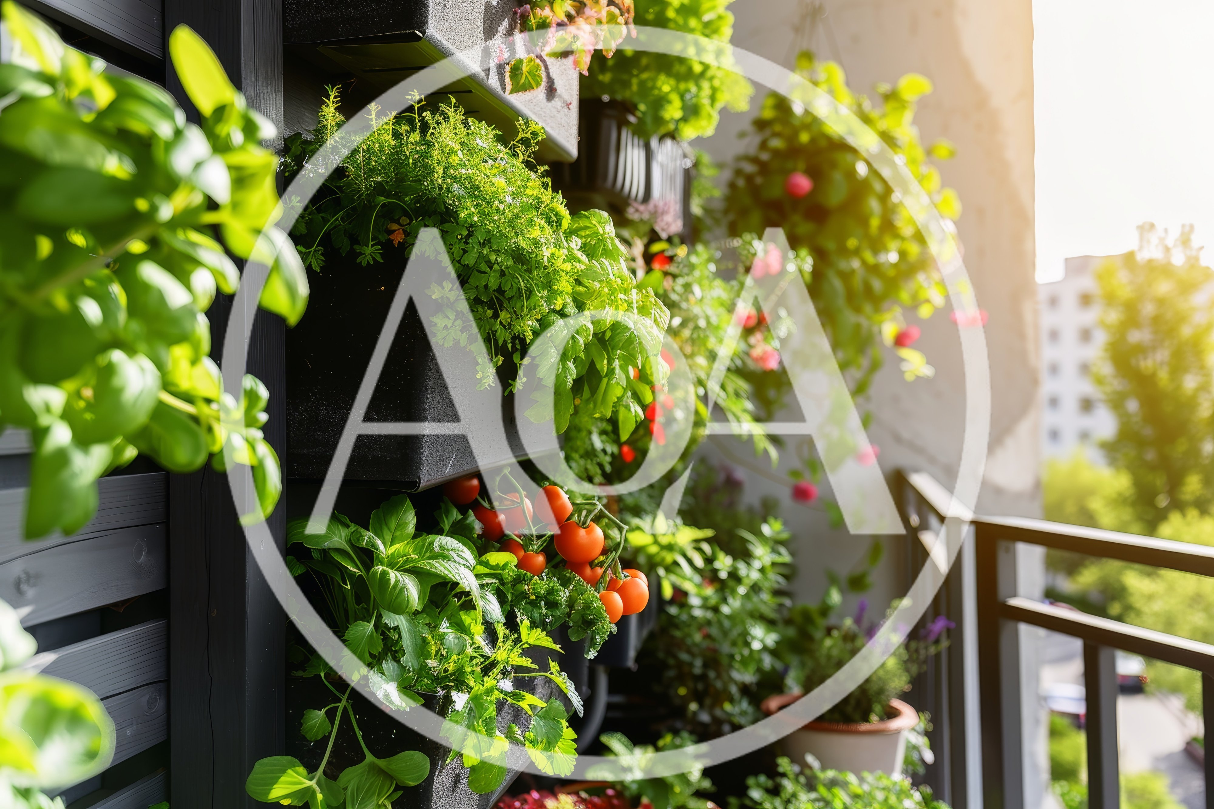 Vertical Balcony Garden With Fresh Herbs And Tomatoes