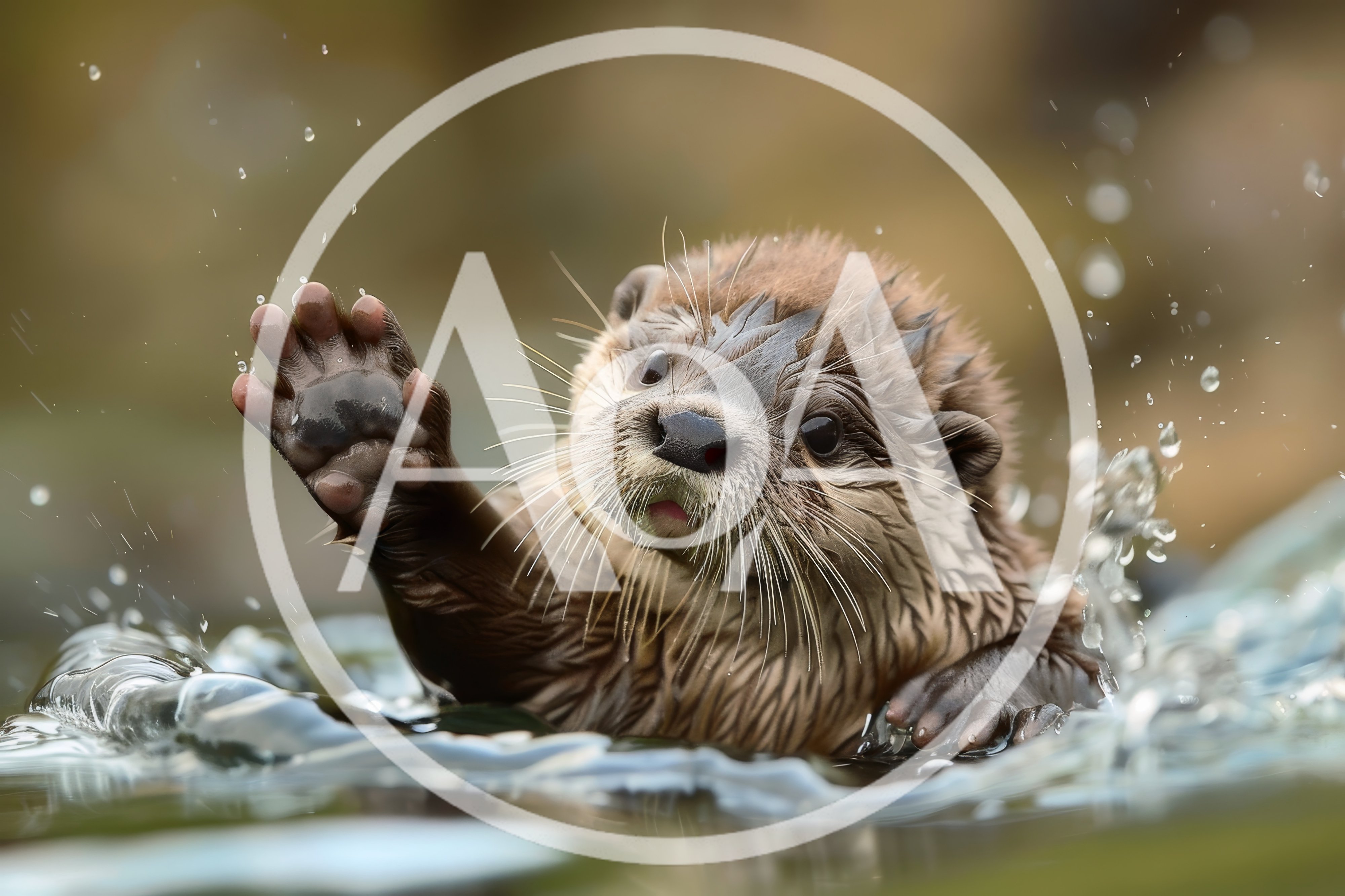Cute Baby Otter Waving From Water