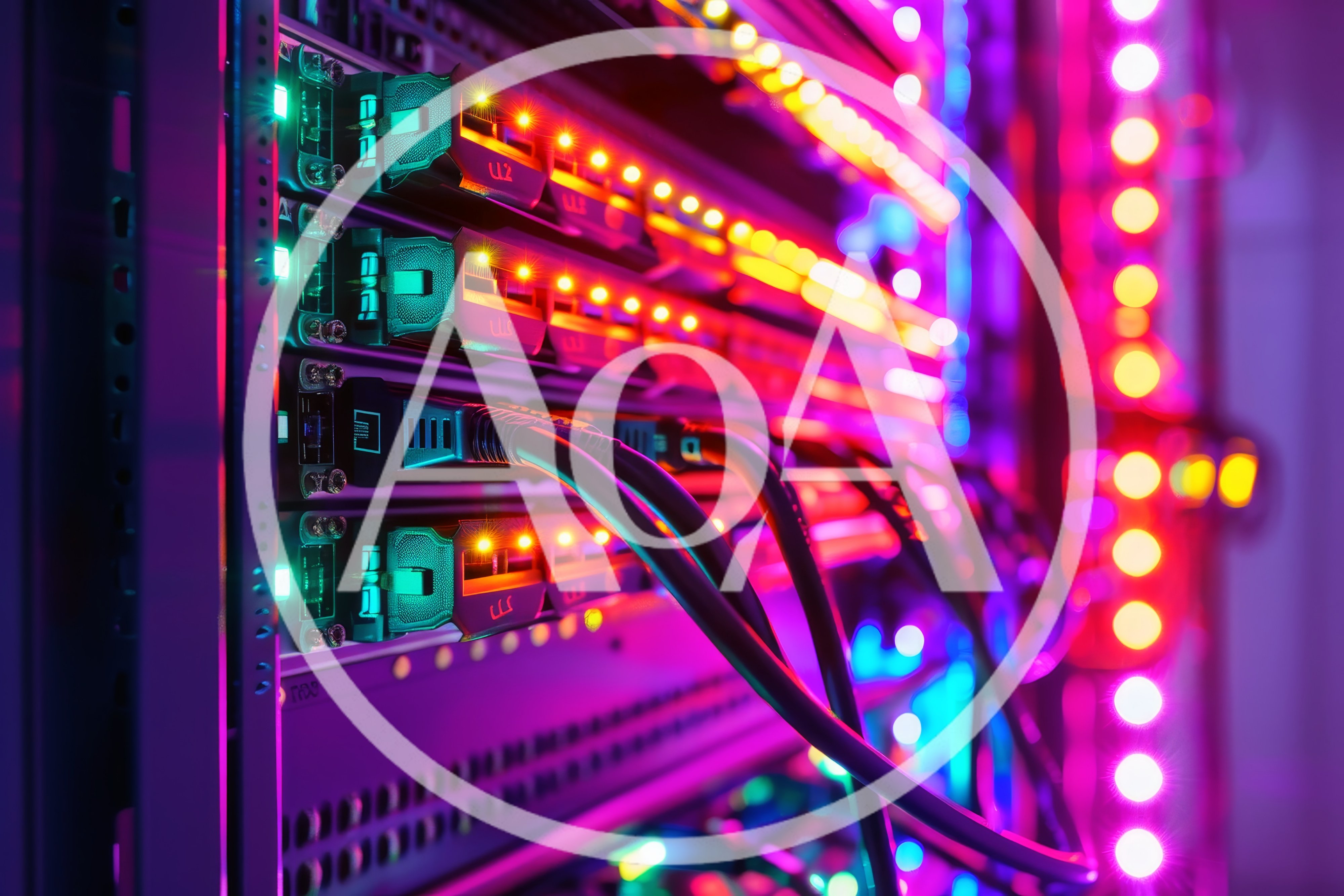 High Speed Server Rack With Glowing Network Cables