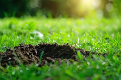 Small Animal Burrow Hole In Green Grass Lawn