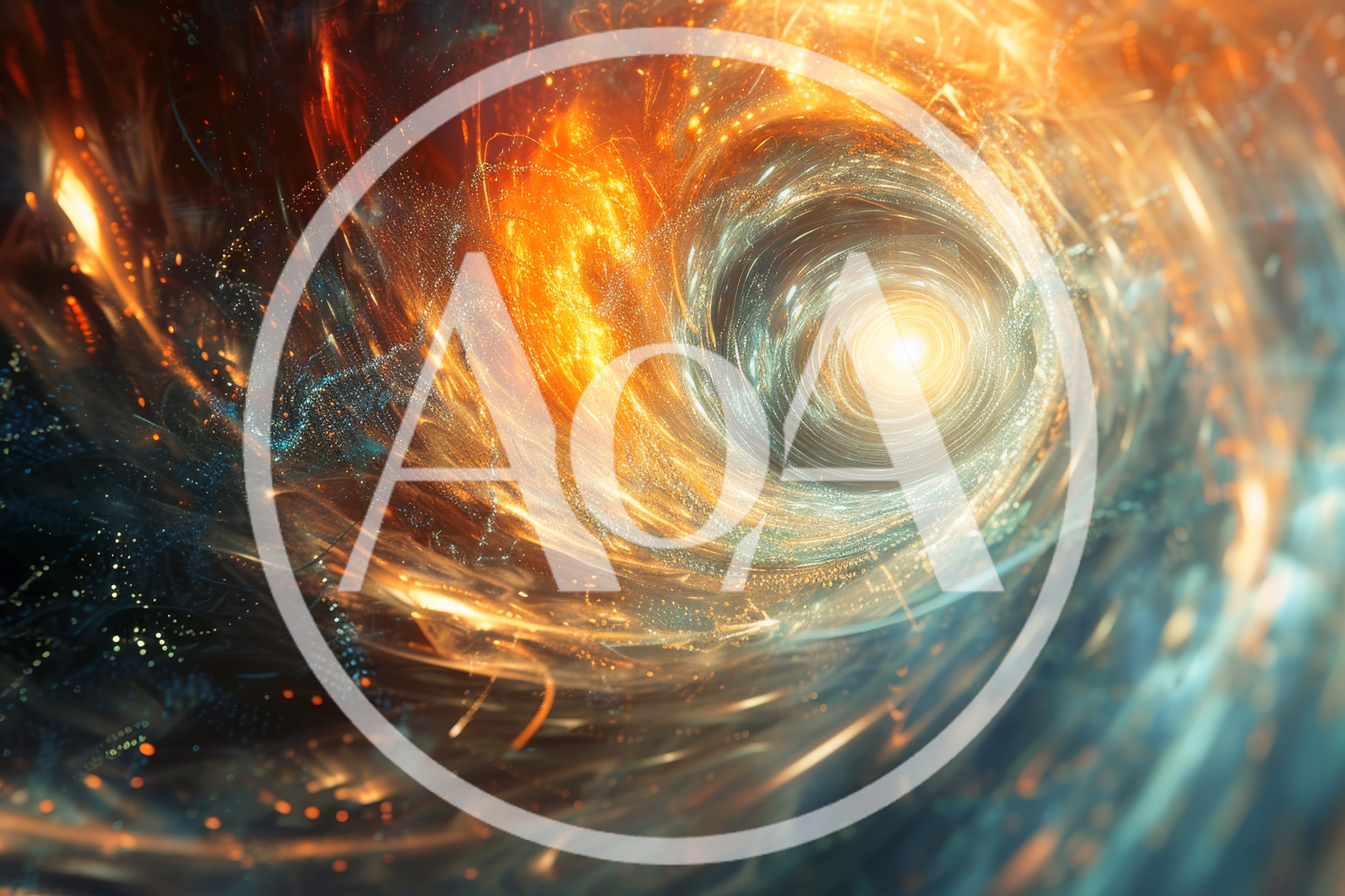 Abstract Cosmic Vortex With Glowing Golden Light Particles