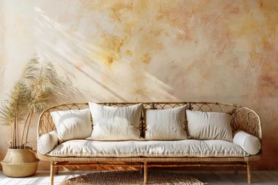 Bohemian Rattan Sofa With Dried Grass Decor