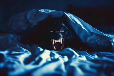 Frightening Werewolf Hiding Under Bed Sheets