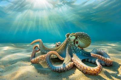 Common Octopus Resting on Sandy Ocean Floor