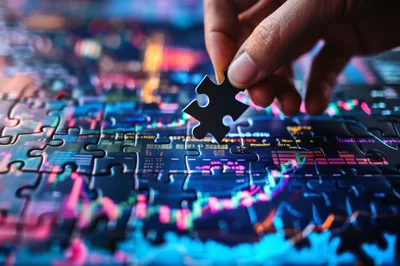 Hand Placing Puzzle Piece On Financial Data Chart
