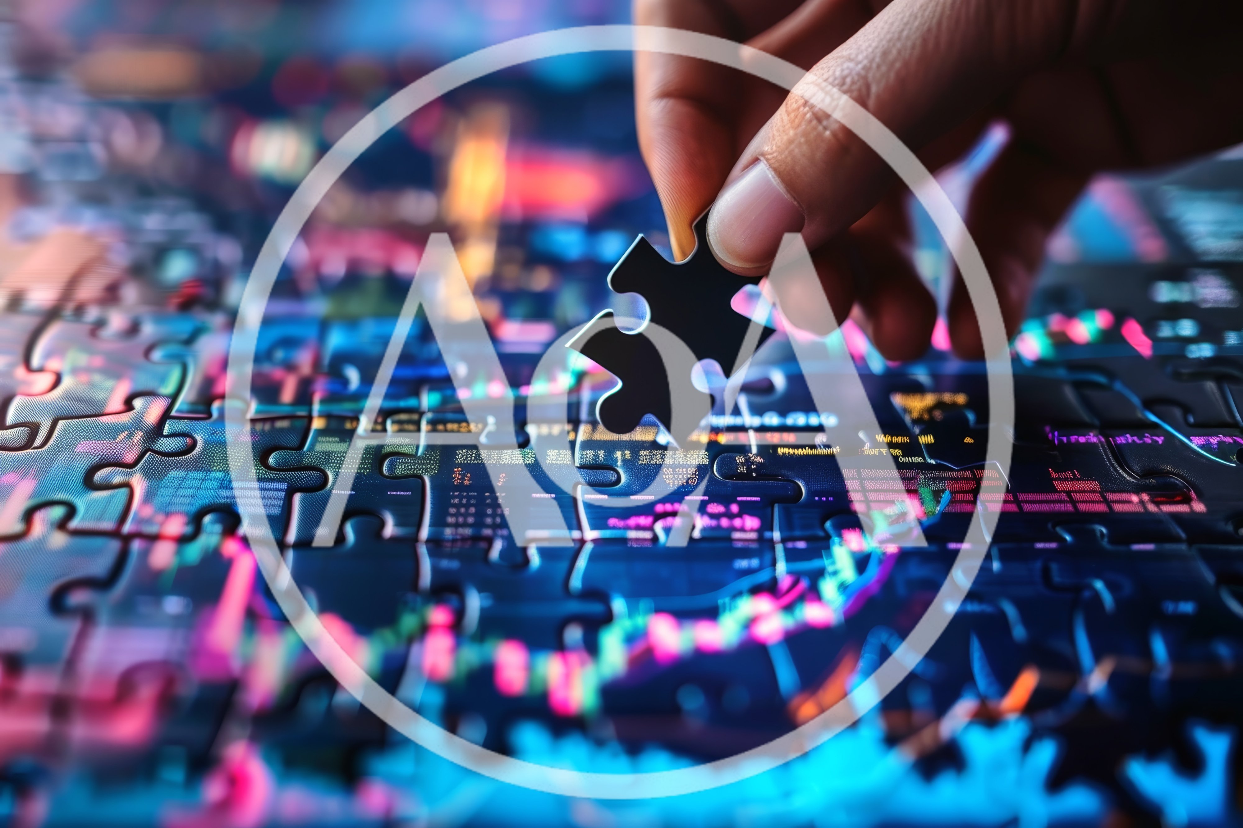 Hand Placing Puzzle Piece On Financial Data Chart