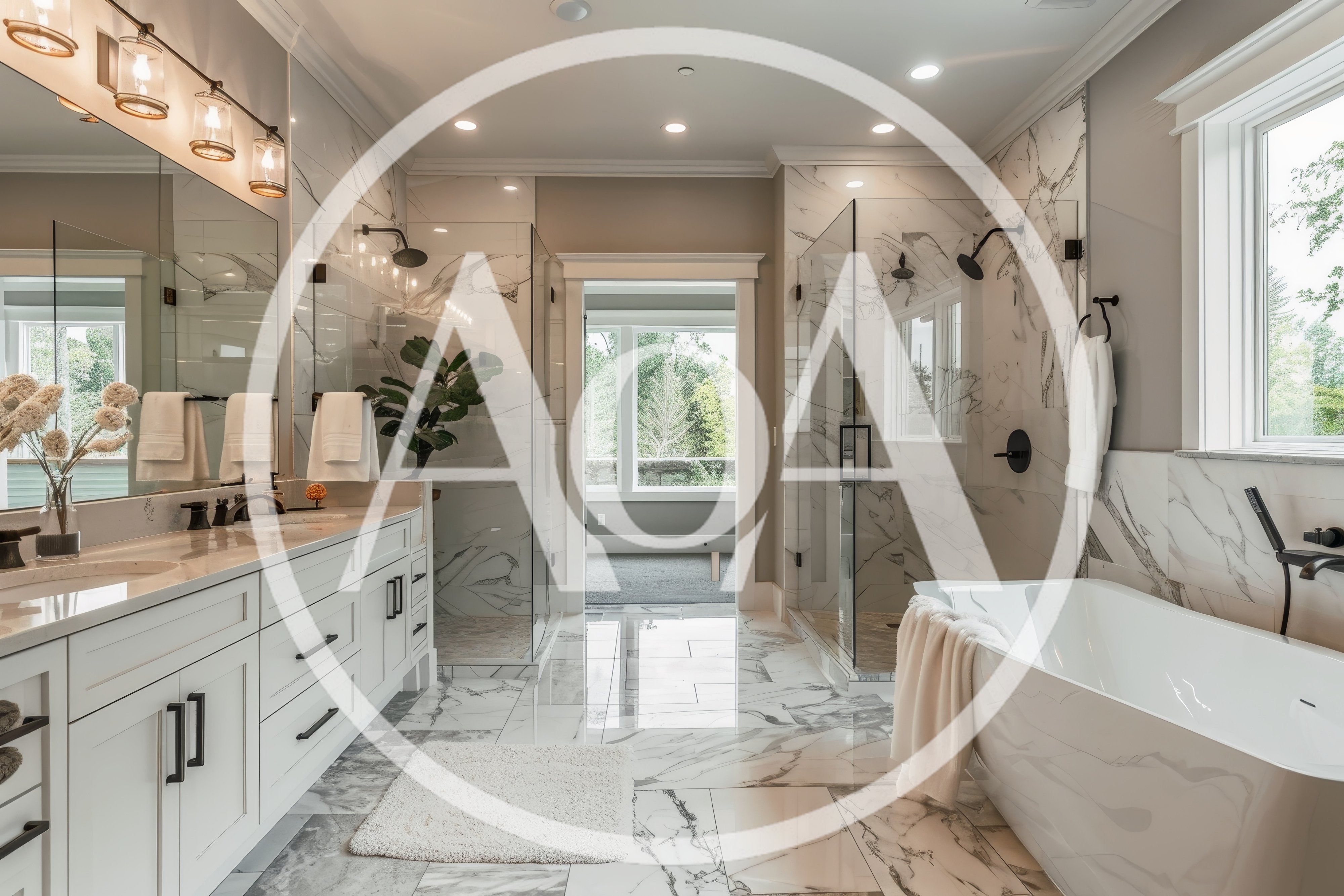 Modern Luxury Bathroom With Marble Tiles And Freestanding Tub