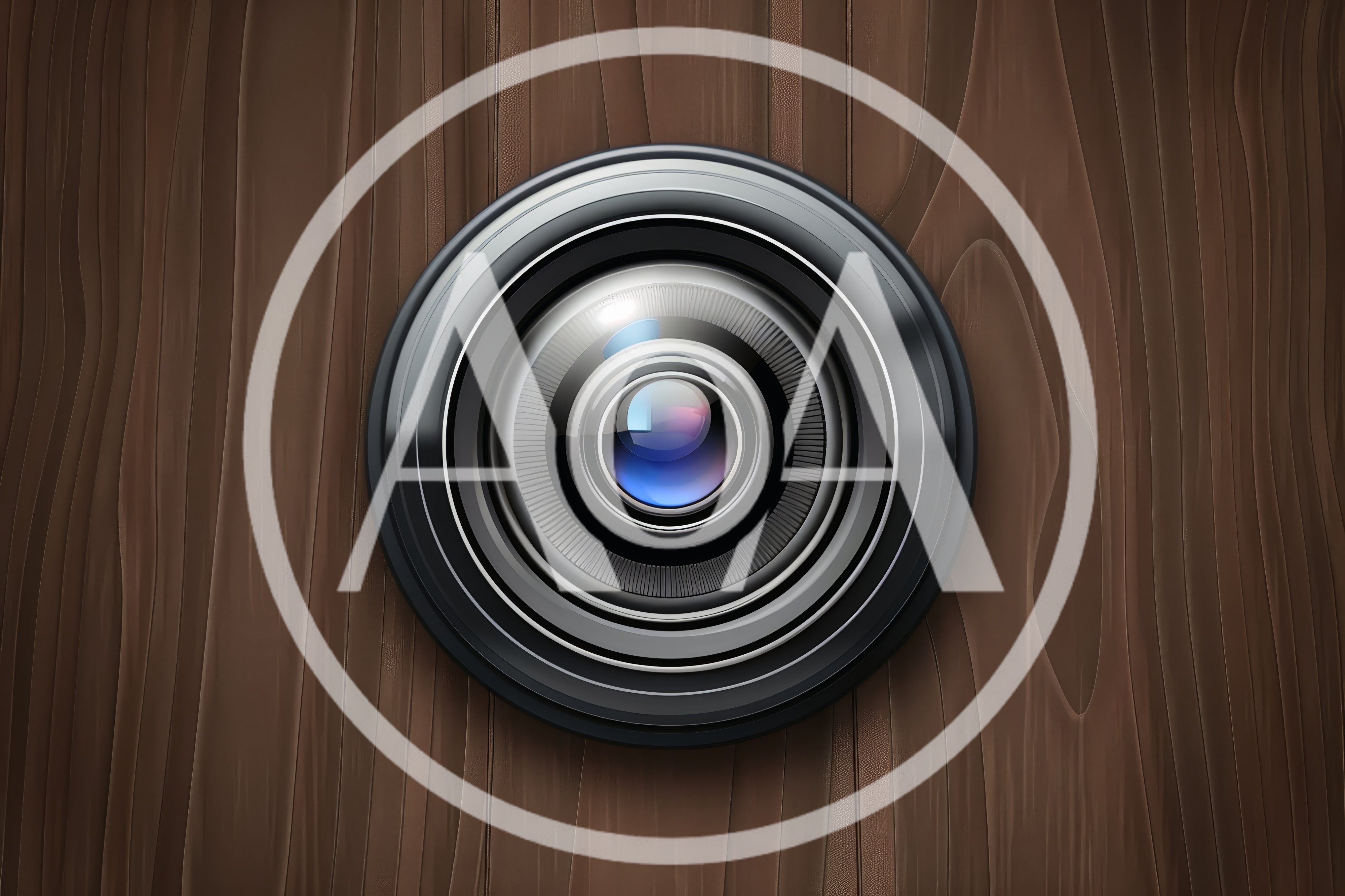 Camera Lens Mounted On A Wooden Surface