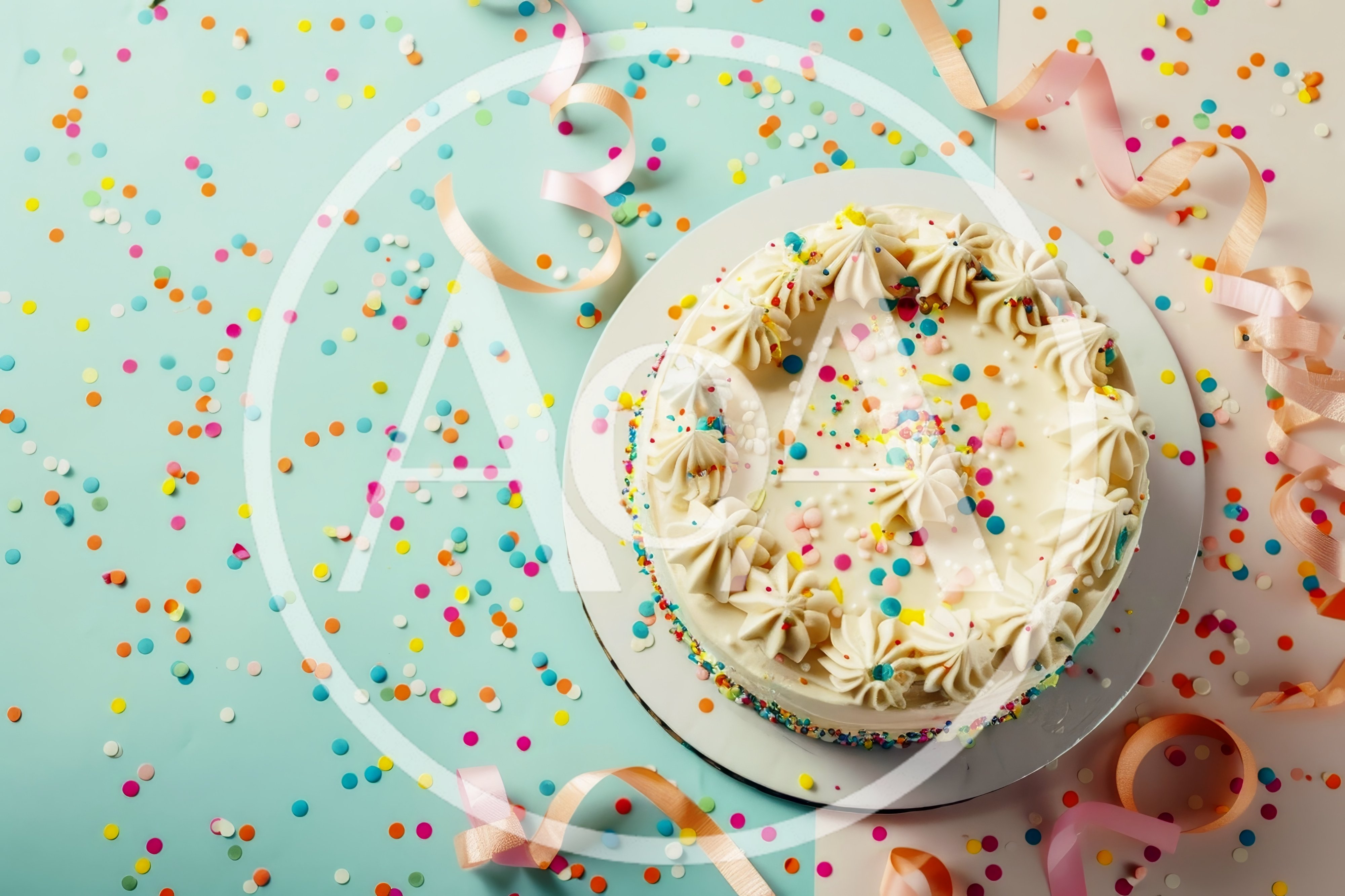 Top View Of A Festive Birthday Cake With Confetti