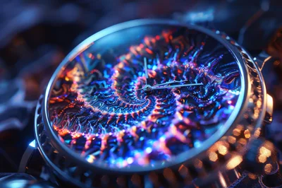 Abstract Fractal Design Watch Face With Glowing Neon Lights