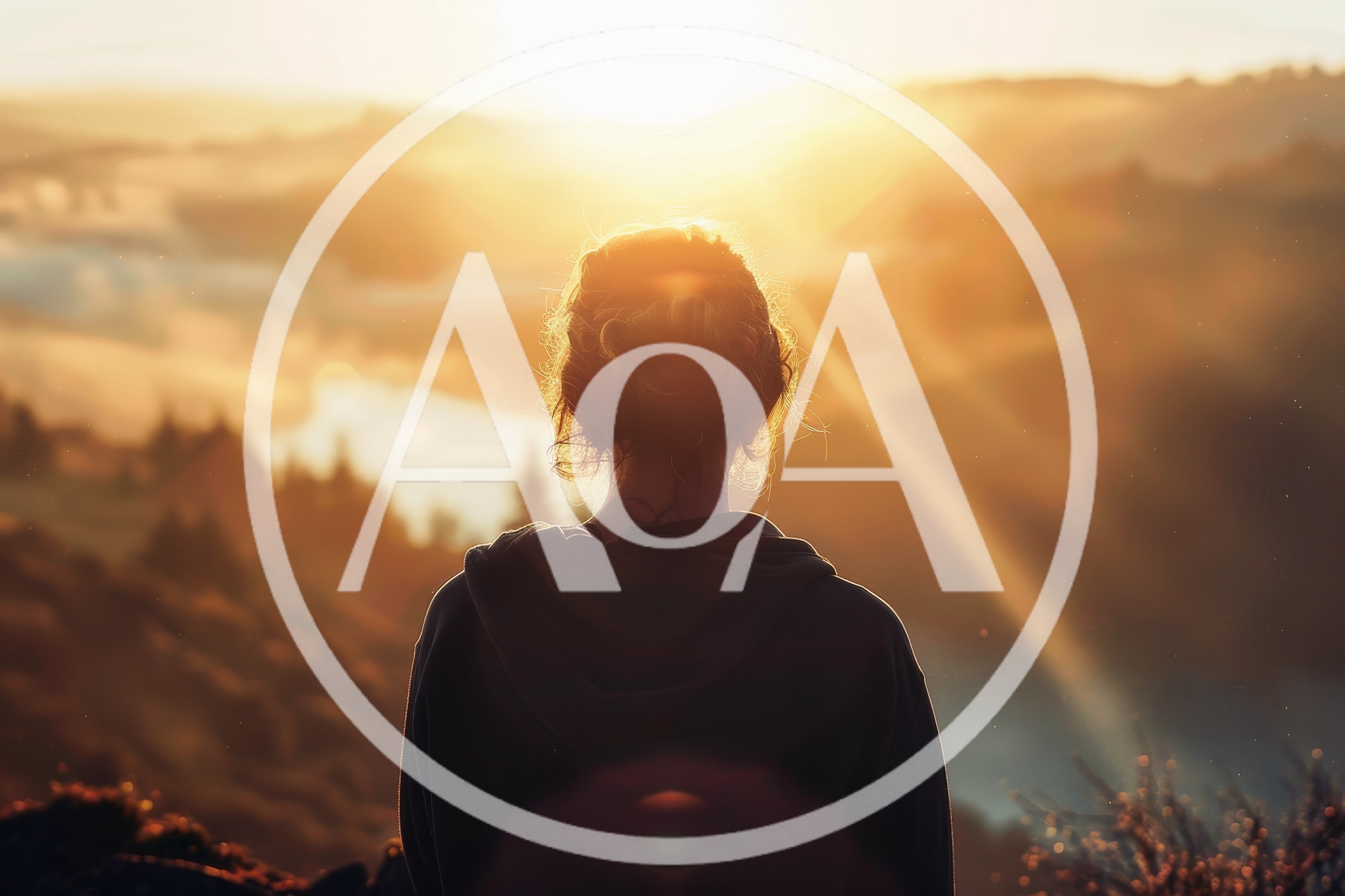 Woman Standing Alone Watching A Golden Sunrise