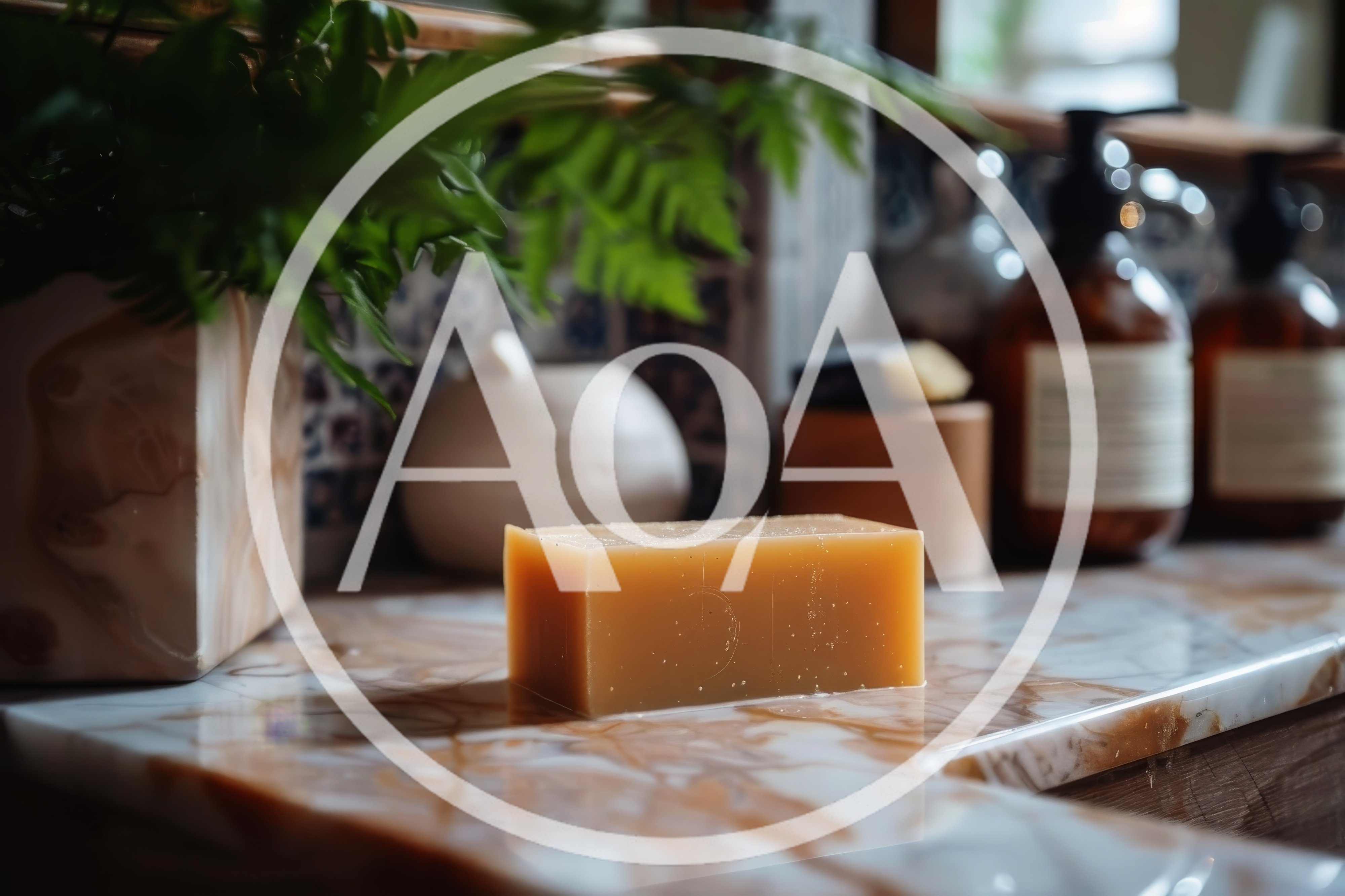 Bar of Natural Soap on Marble Bathroom Counter
