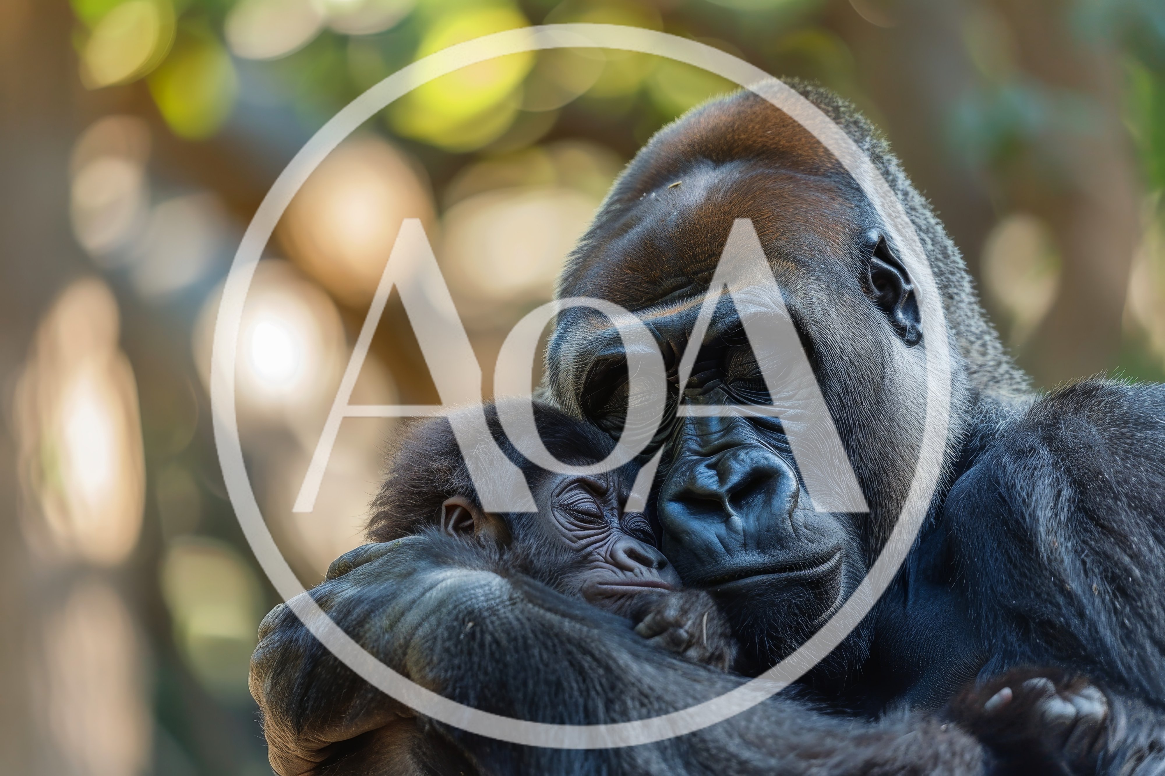 Mother Gorilla Cradling Her Newborn Infant