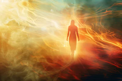 Silhouette Of A Woman Walking Through Golden Light