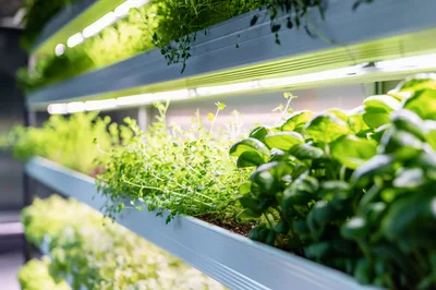 Vertical Farming System With Lush Green Herbs