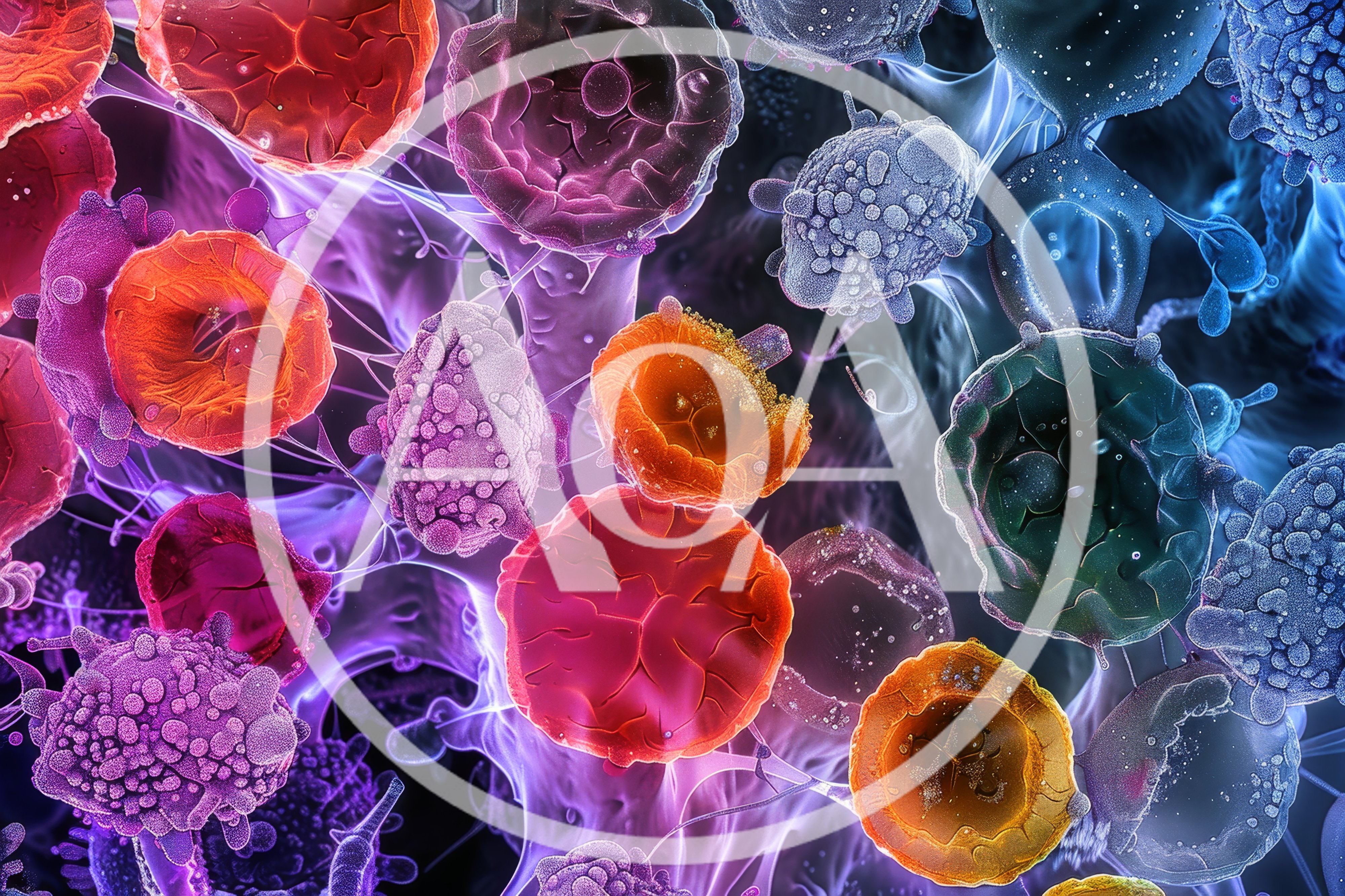 Microscopic View of Colorful Biological Cells