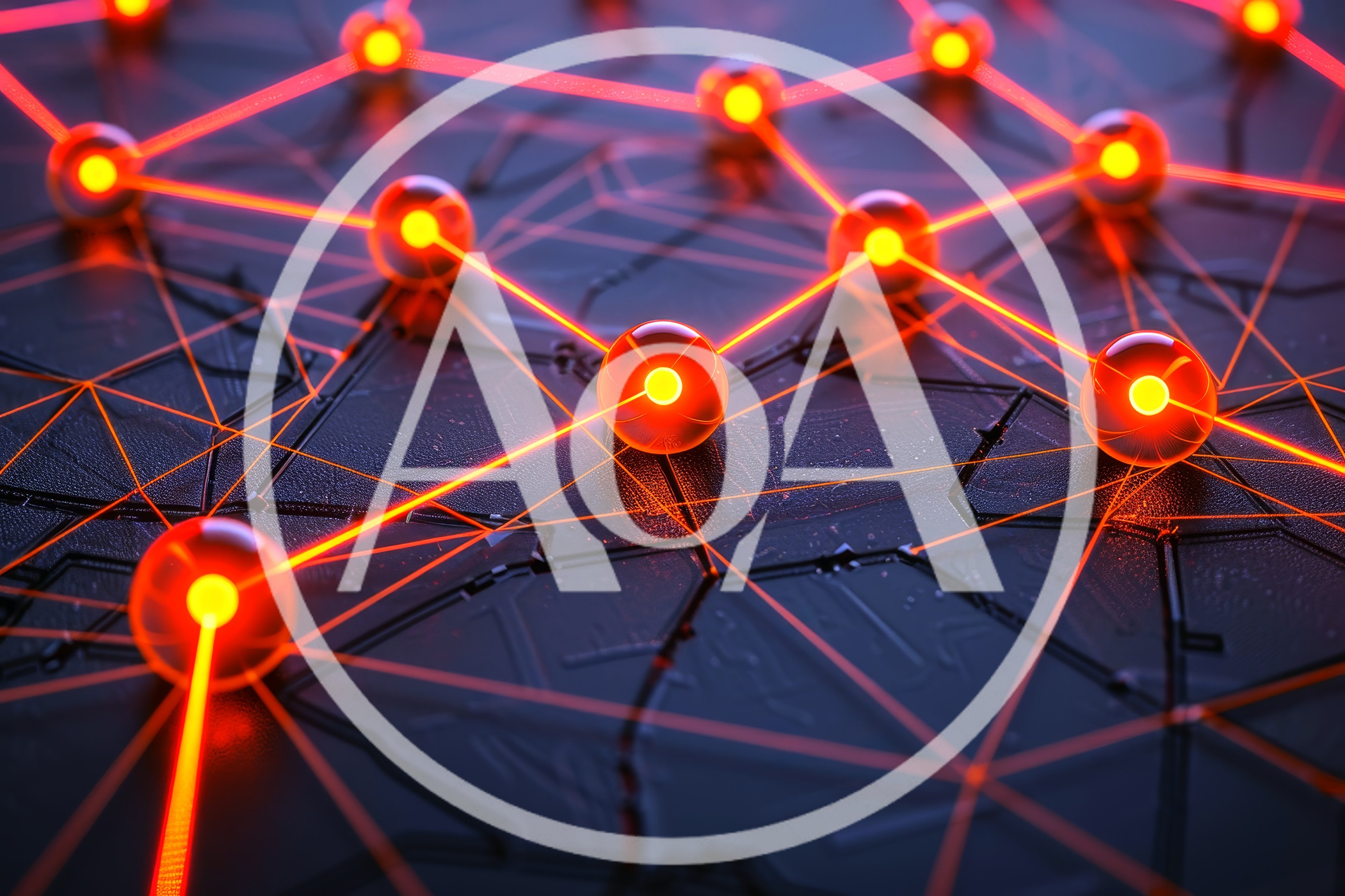 Glowing Red Network Nodes On Dark Circuit Board