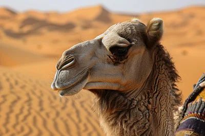 Close Up Portrait Of A Dromedary Camel In Desert