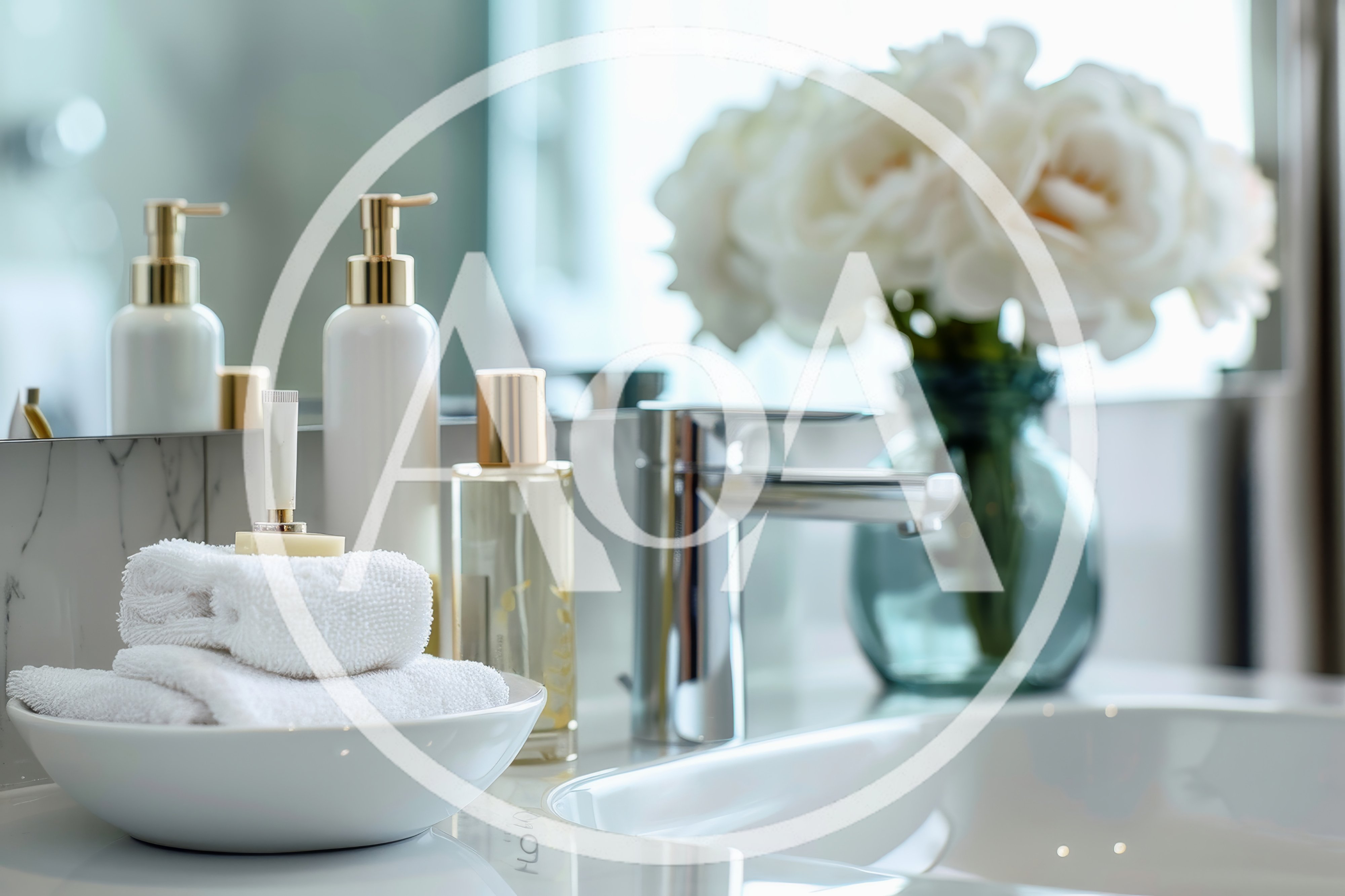 Luxury Bathroom Vanity With White Towels And Flowers