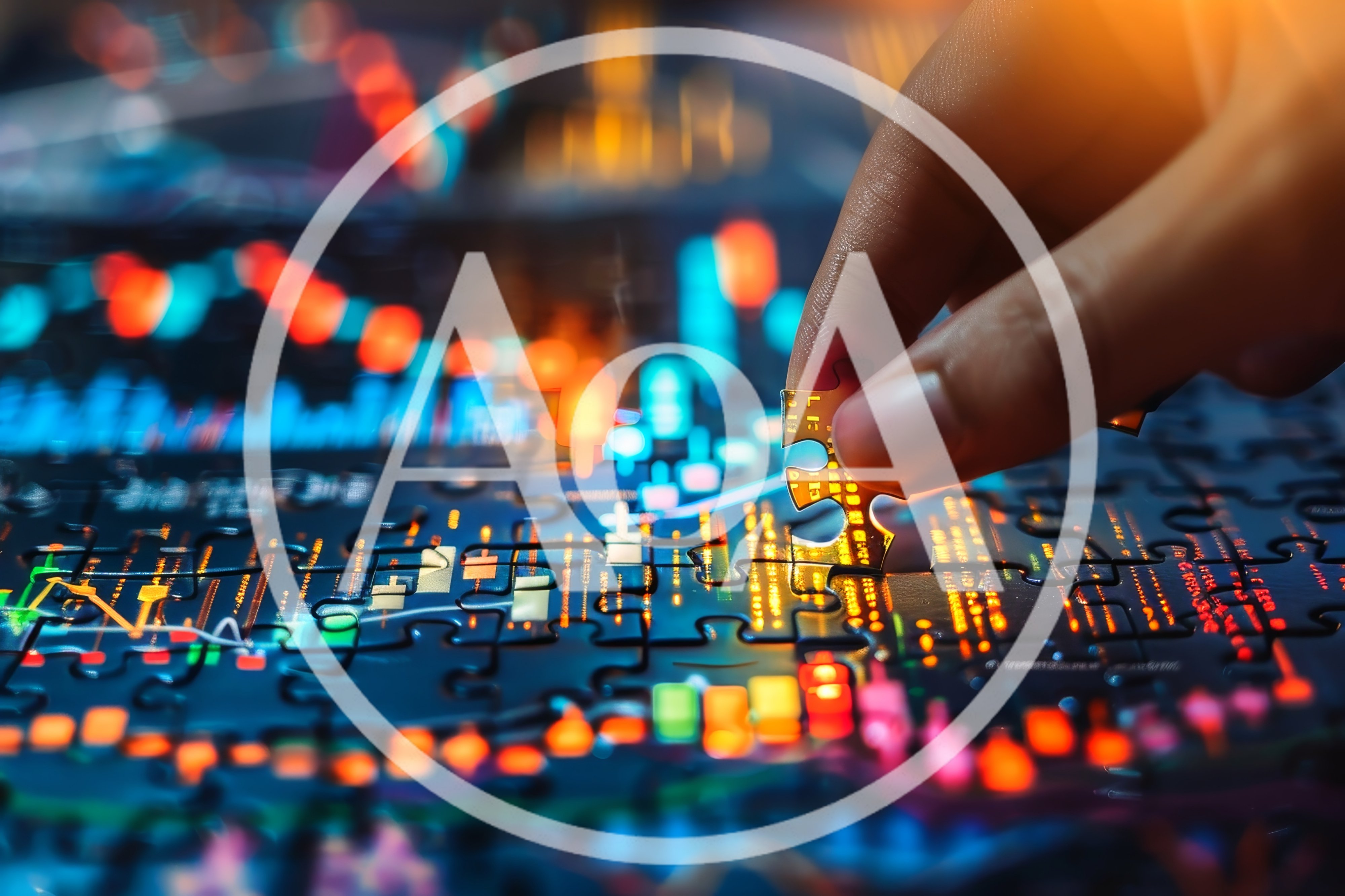Hand Placing Puzzle Piece On Financial Stock Chart