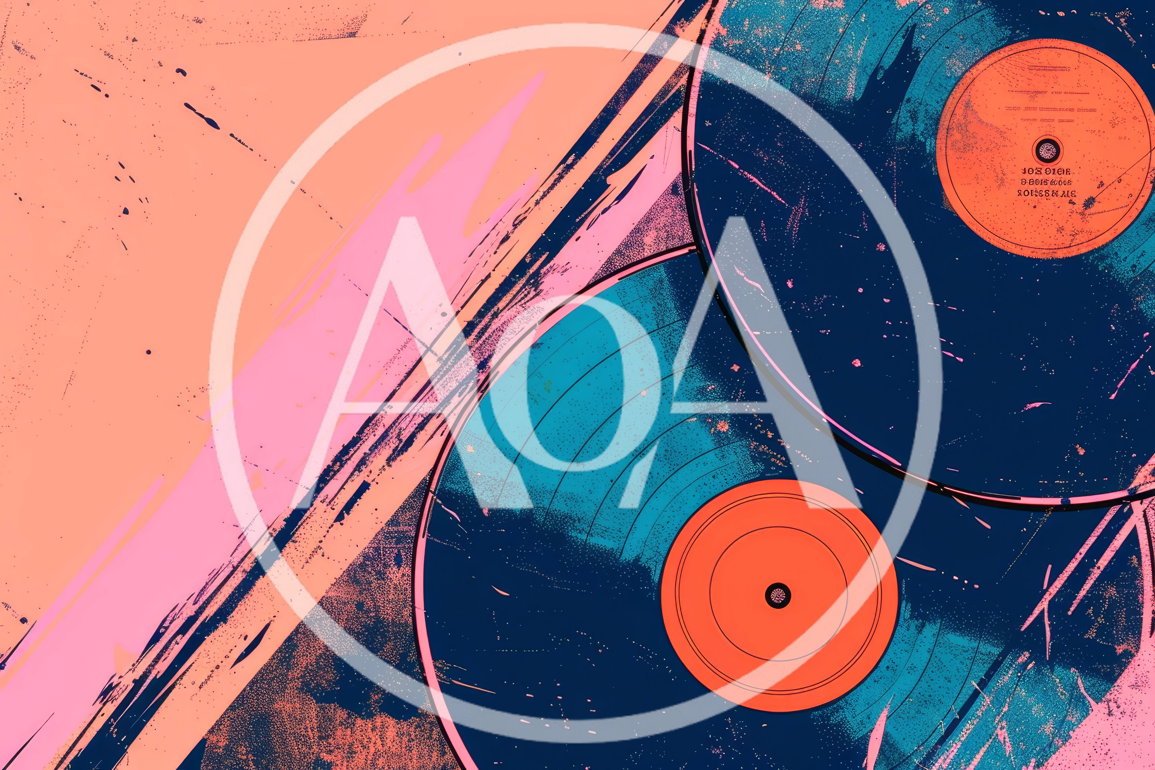 Abstract Vinyl Records With Artistic Grunge Texture