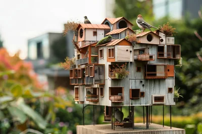 Miniature Modern Apartment Complex Birdhouse