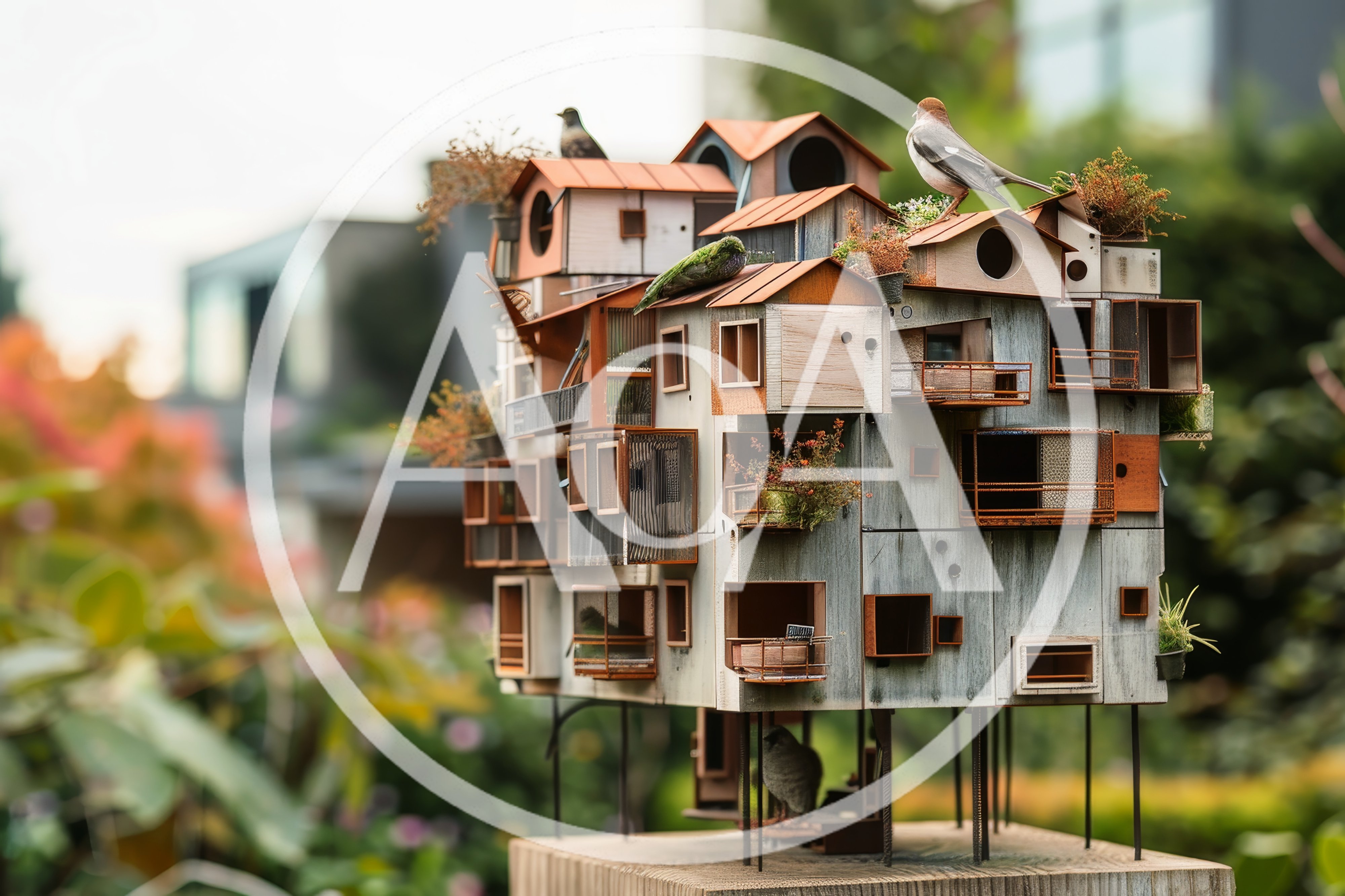 Miniature Modern Apartment Complex Birdhouse