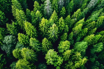 Aerial View Of Dense Coniferous Forest Canopy