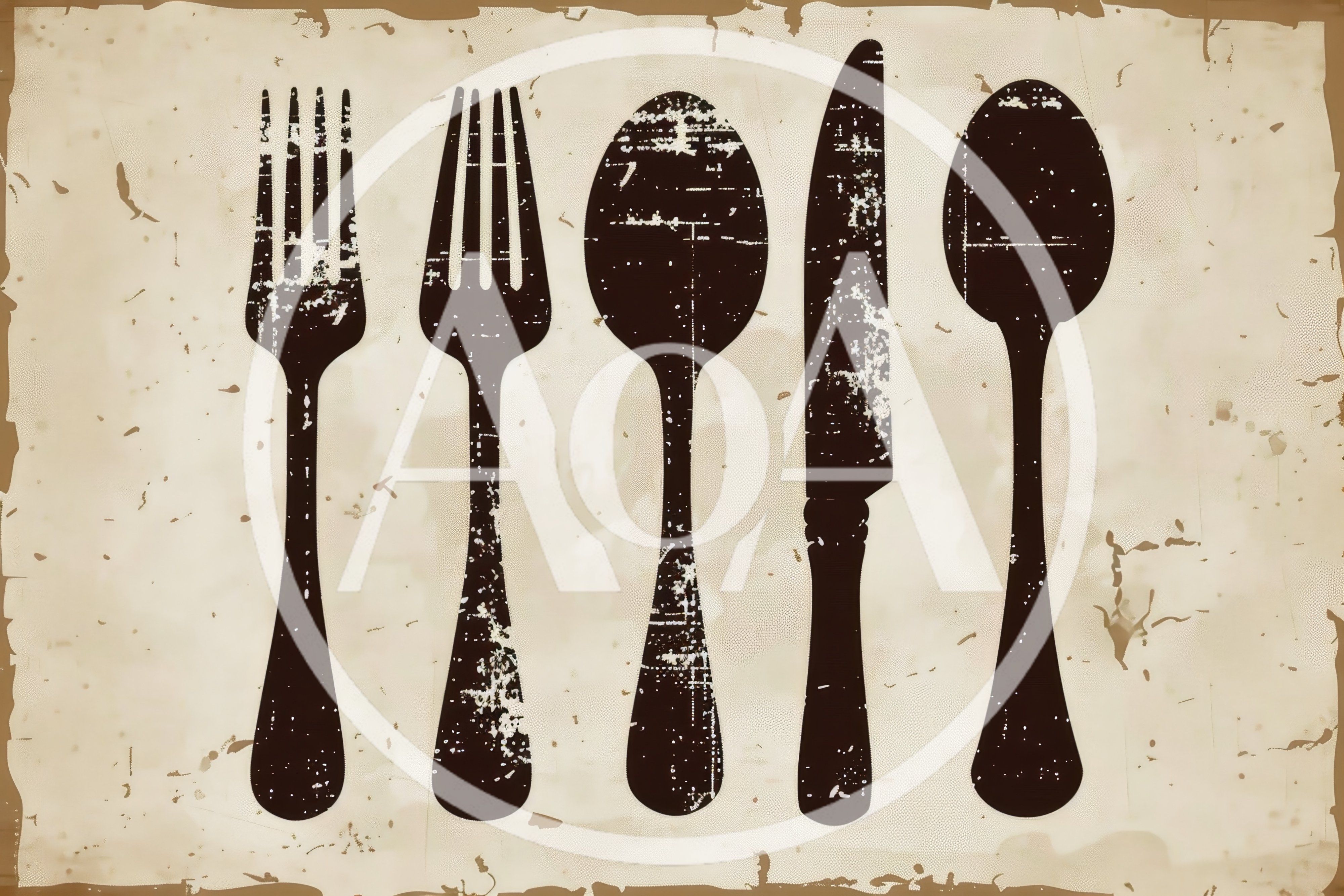 Vintage Style Cutlery Silhouettes On Aged Paper Background