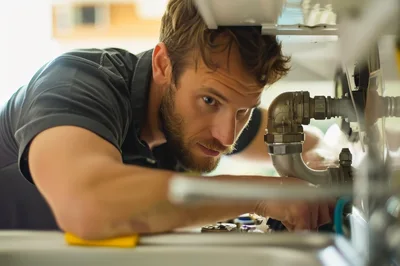 Professional Plumber Repairing Kitchen Sink Pipes