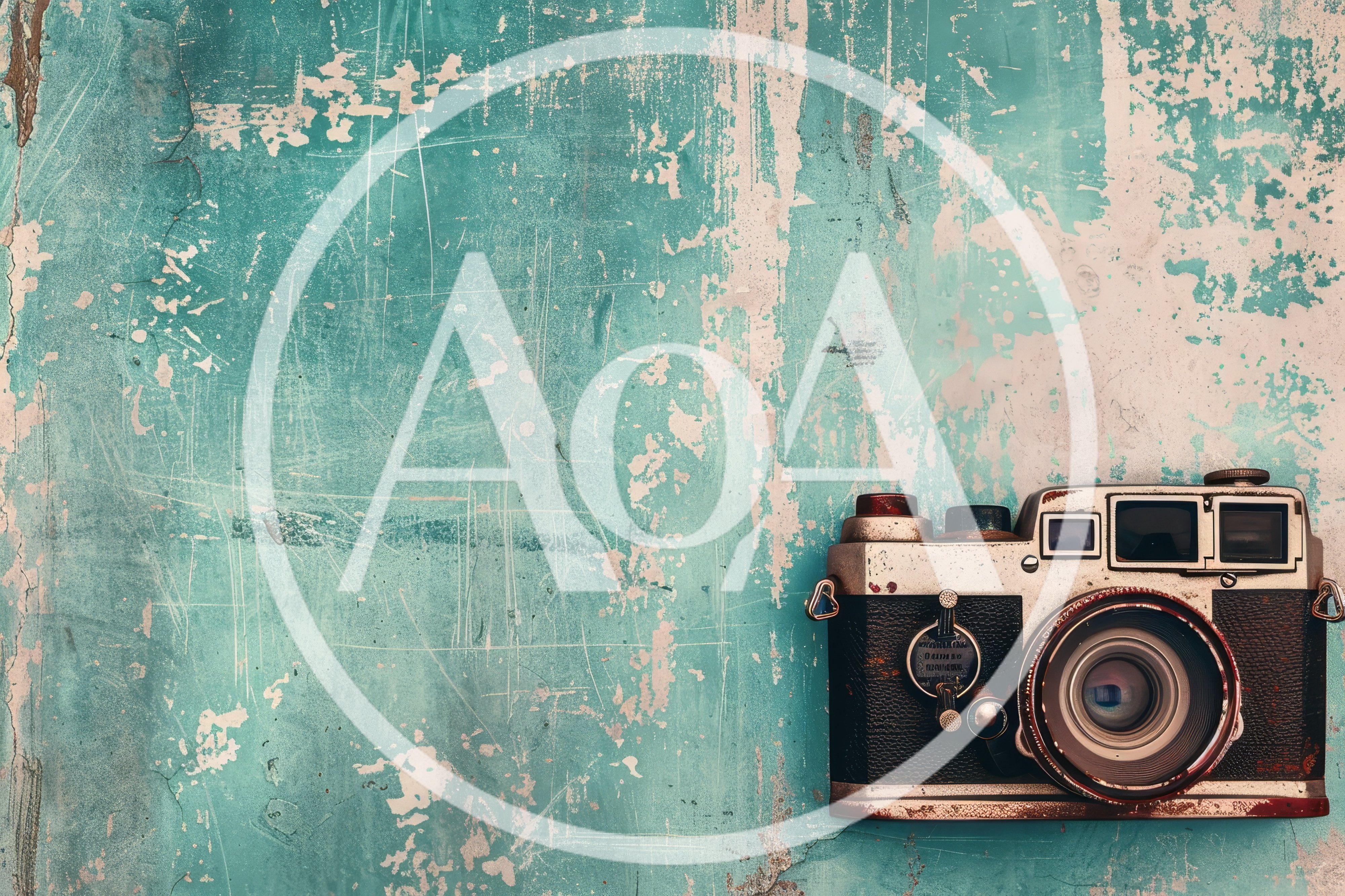 Vintage Rangefinder Camera On Distressed Teal Background