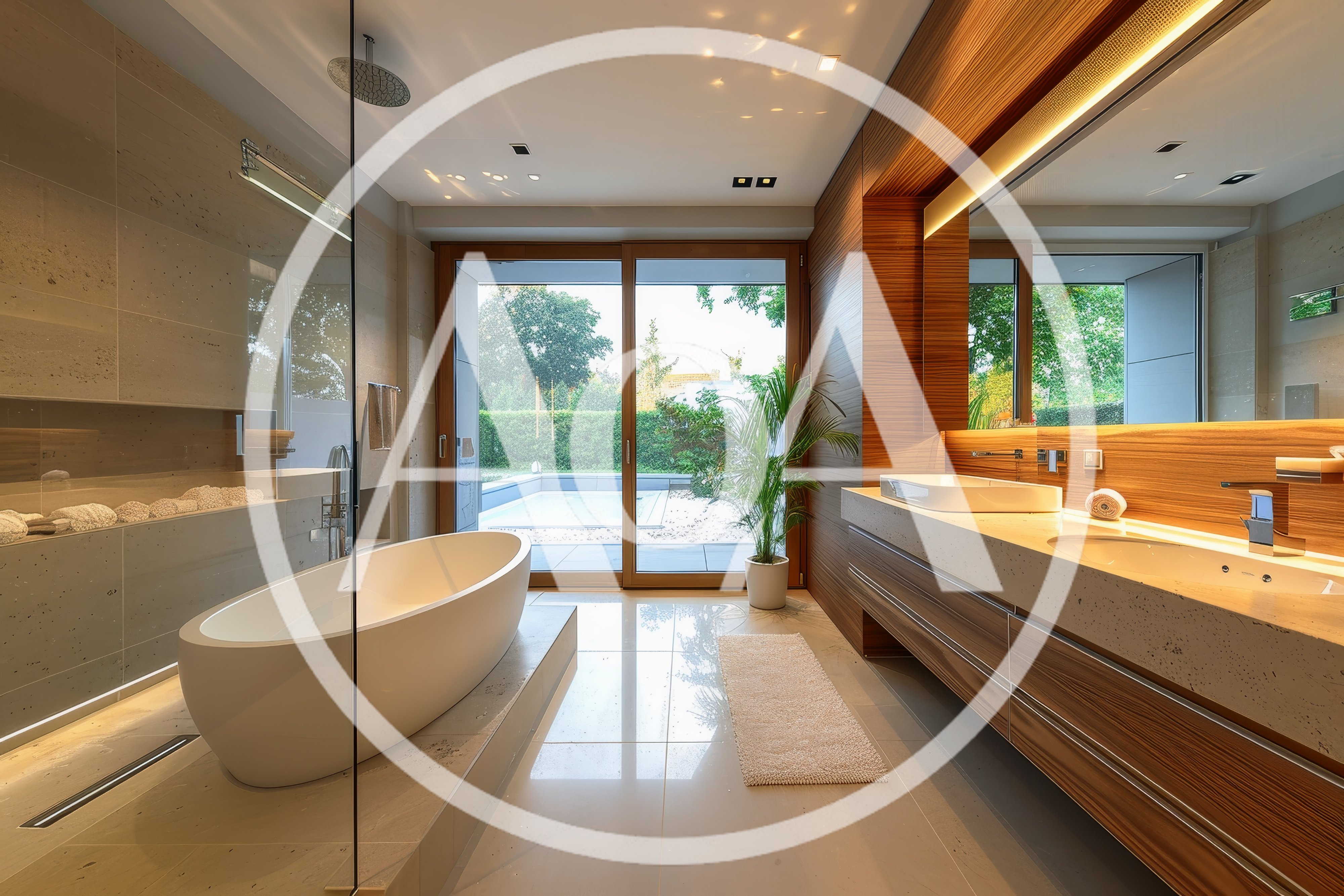 Modern Luxury Bathroom With Freestanding Bathtub And Vanity