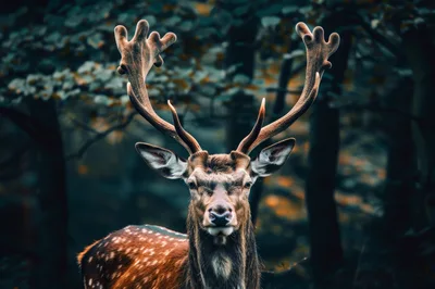 Majestic Fallow Deer Stag Standing In Dark Forest