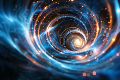 Abstract Cosmic Spiral Tunnel With Glowing Particles
