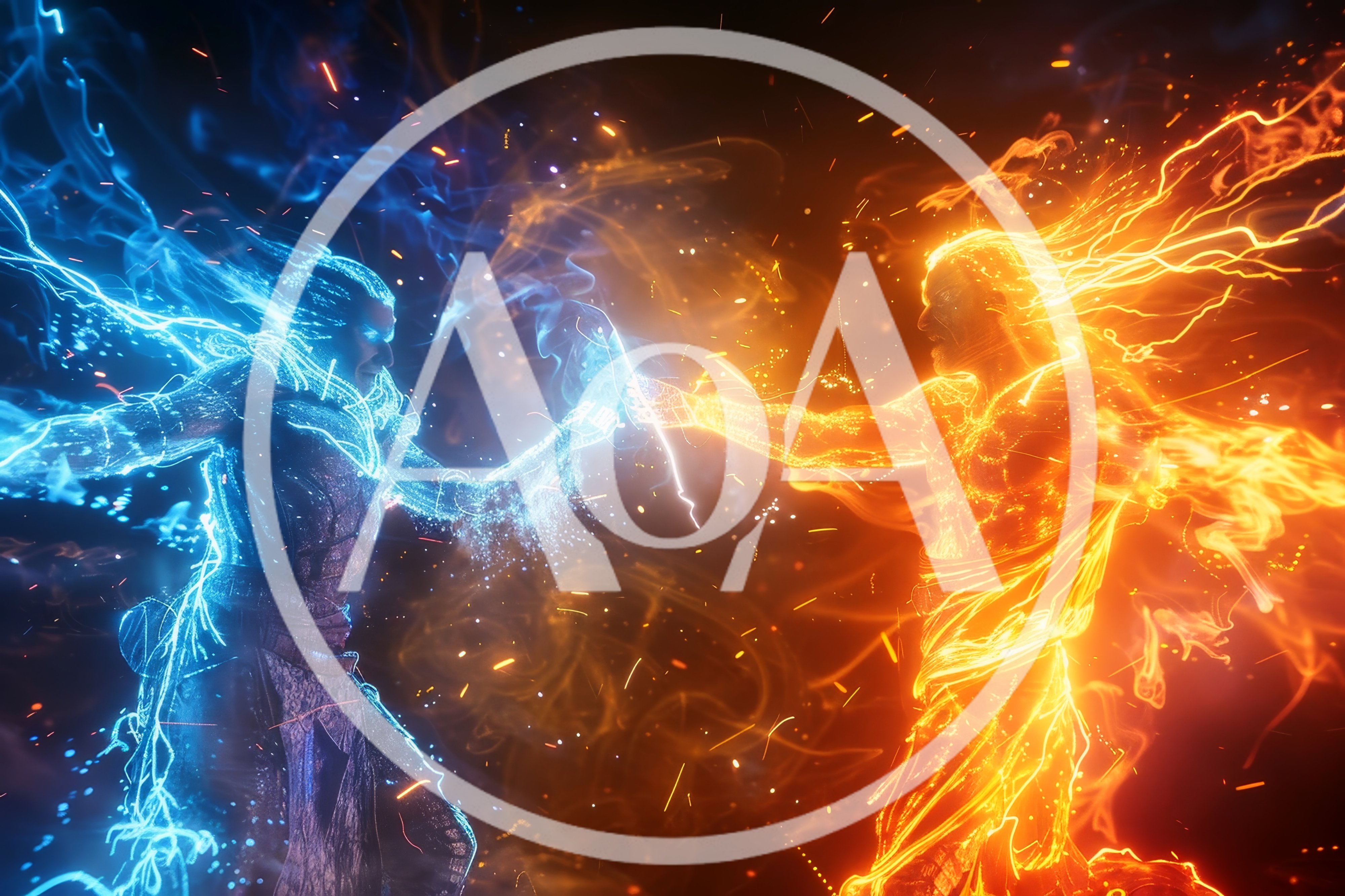 Two Elemental Beings Clashing In A Magical Duel