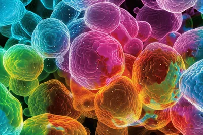 Microscopic View Of Colorful Biological Cells