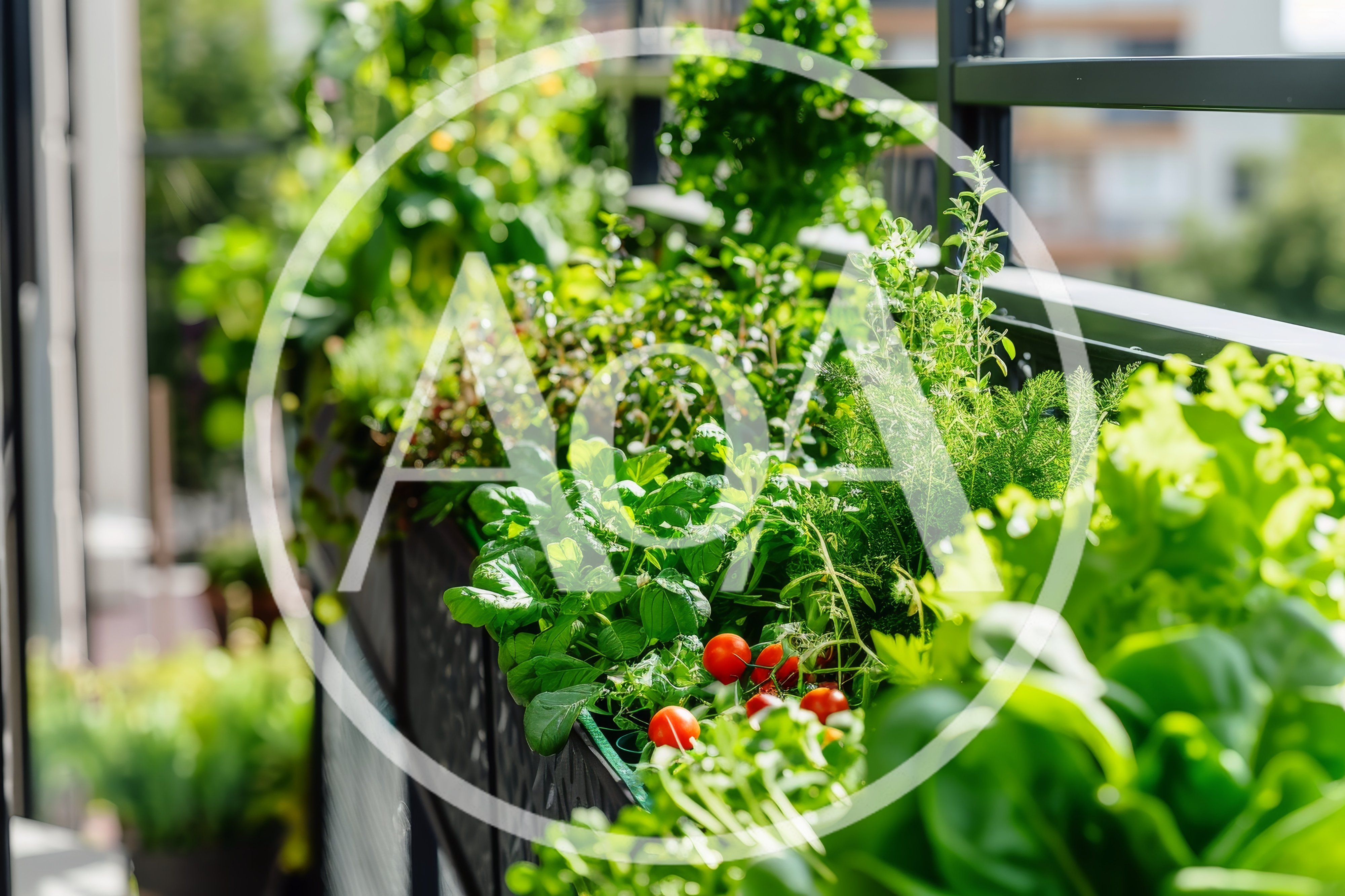 Urban Balcony Vegetable Garden With Fresh Herbs And Tomatoes