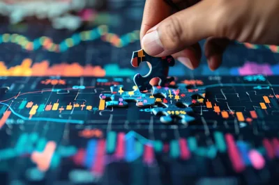 Hand Placing Puzzle Piece On Financial Stock Market Chart