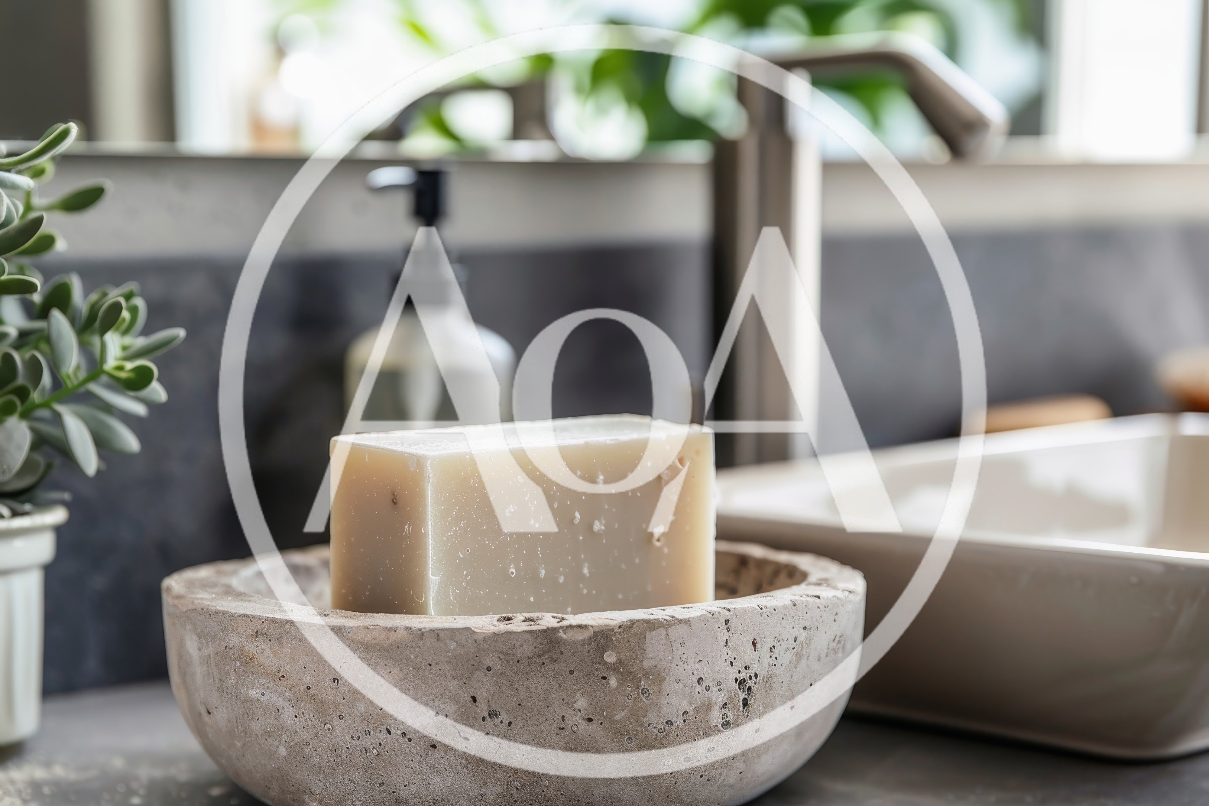 Bar of Natural Soap in Stone Dish