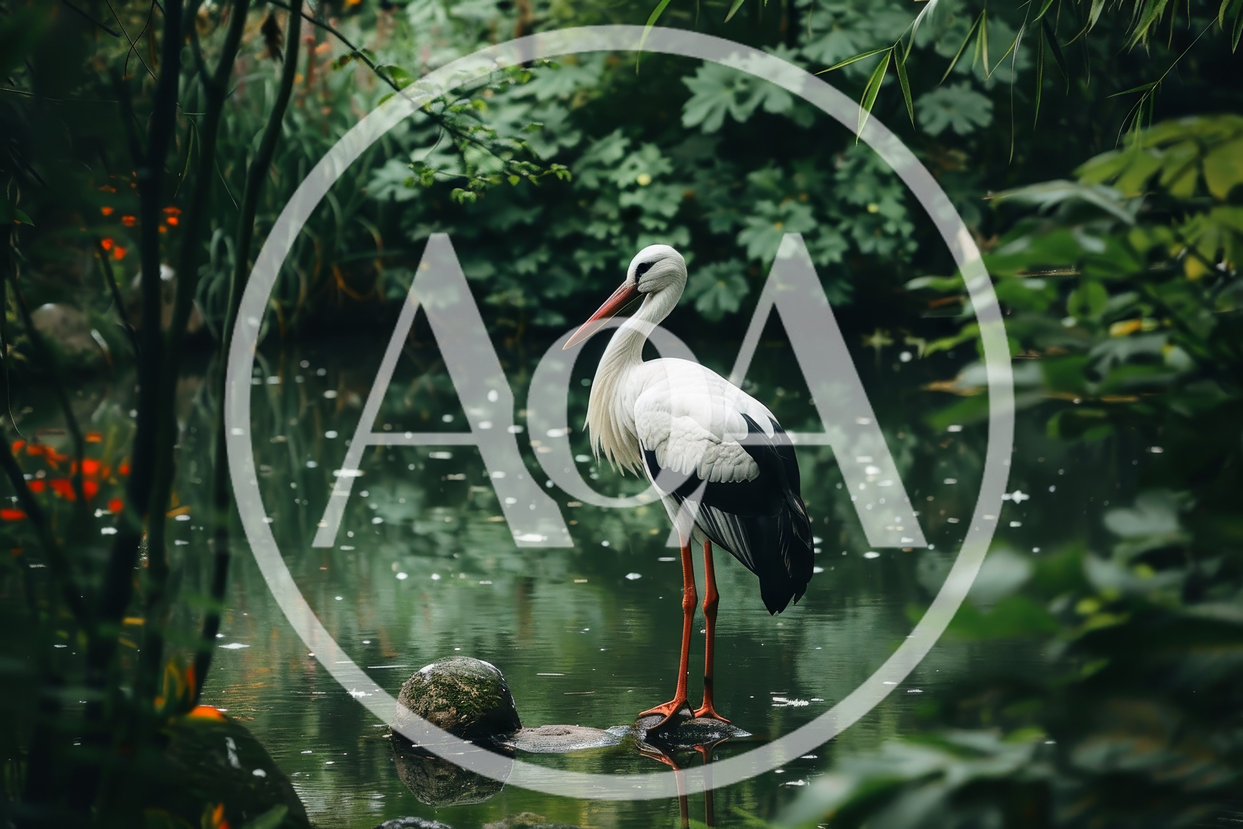 White Stork Standing On A Rock In A Pond