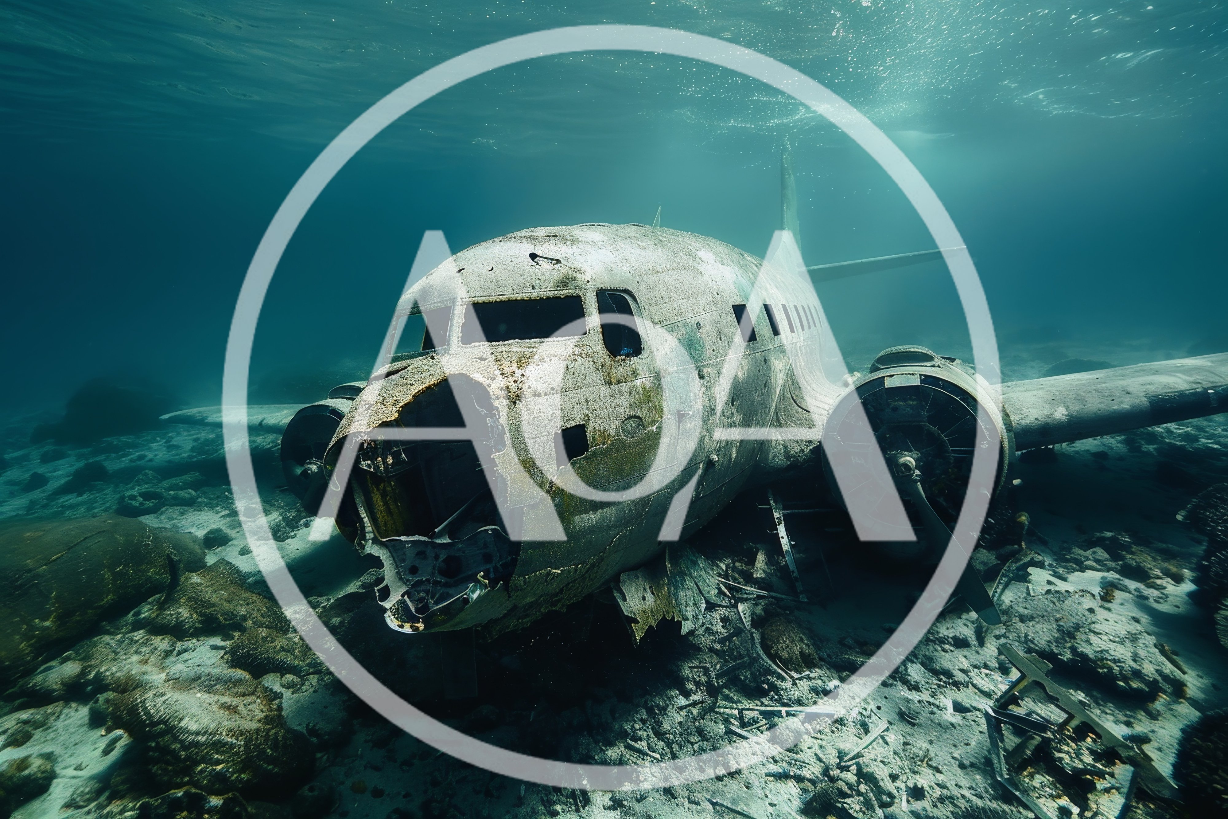 Sunken Airplane Wreckage Resting On The Ocean Floor