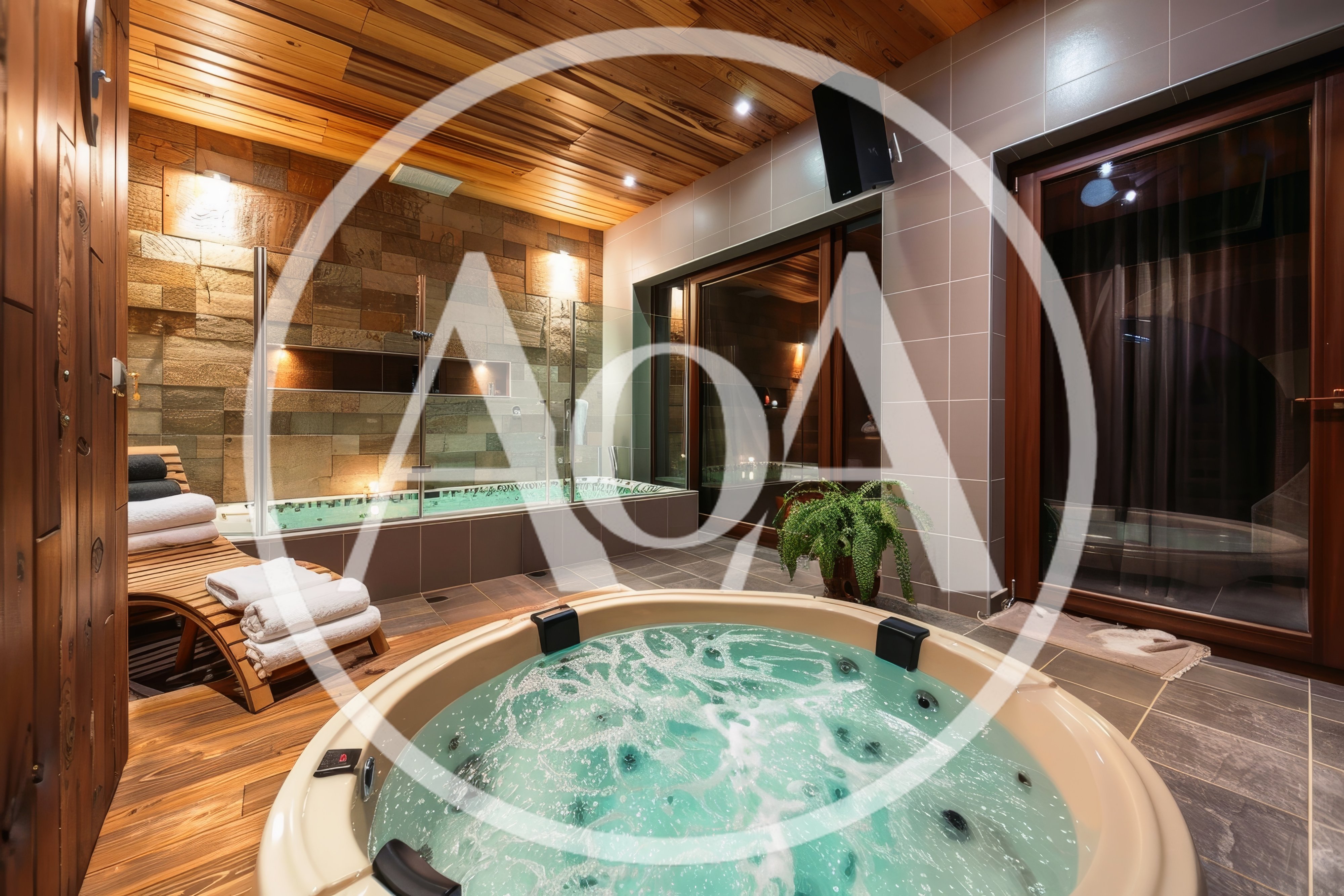 Luxury Spa Room With Circular Hot Tub And Sauna