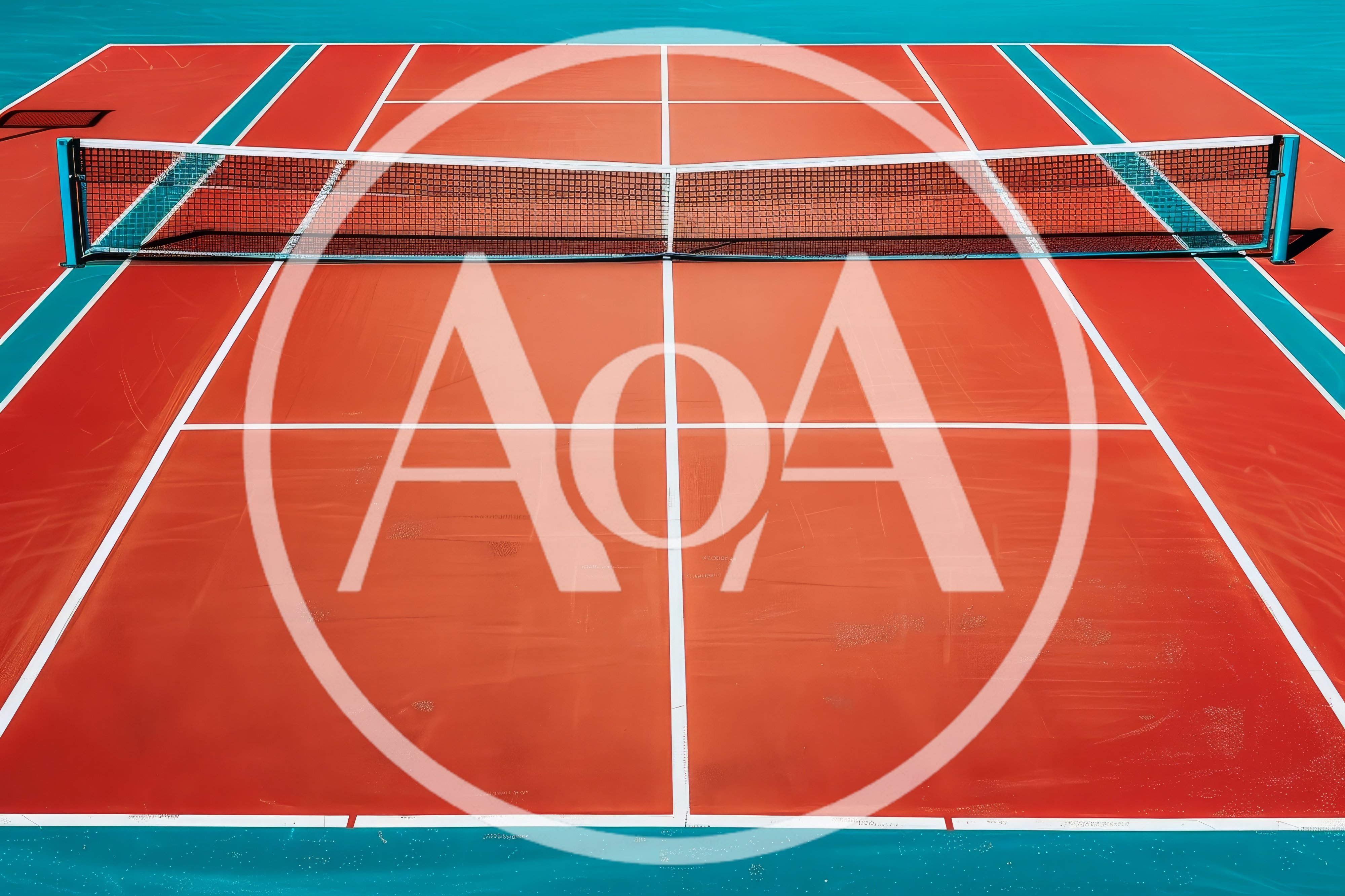 Empty Tennis Court With Red Surface And Blue Borders